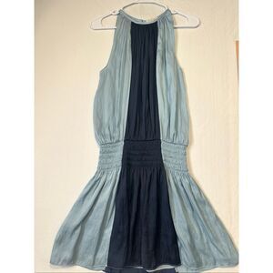 Ramy Brook Audrey Smocked Navy/Baby Blue Mini Dress, size Small
